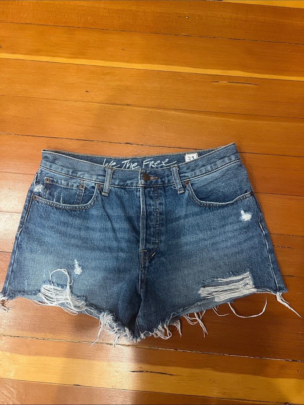 We The Free Denim Distressed High-Waist Women’s Shorts - Blue Size 31